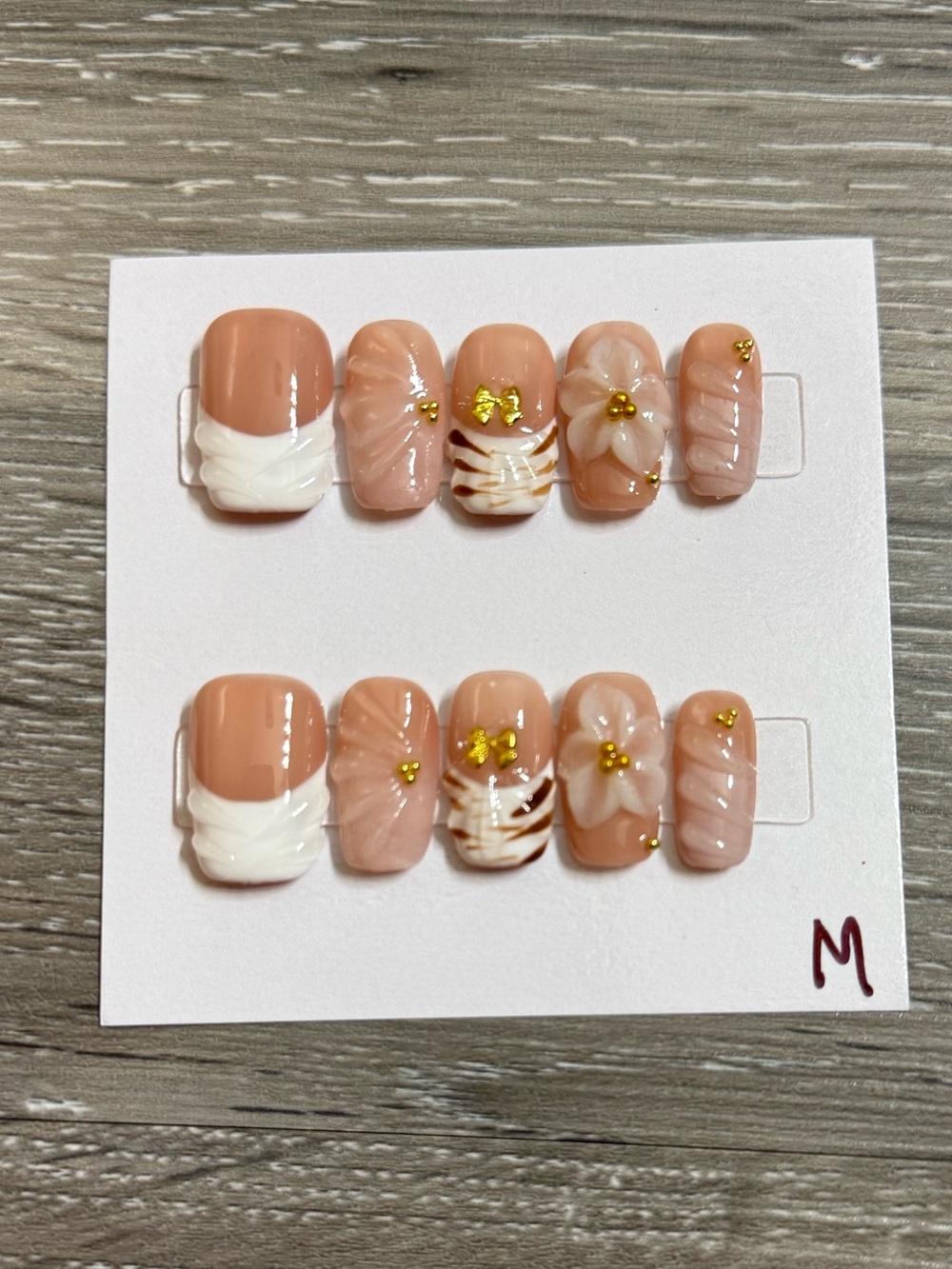 Peach Floral & White Accent Press-On Nails